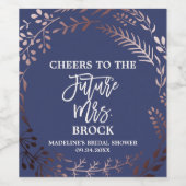 Elegante Rose Gold & Navy Future Frau Brautparty Weinetikett (Einzelnes Label)