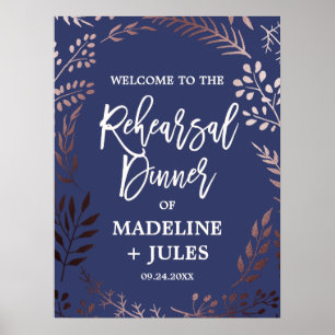 Elegante Rose Gold & Navy Generalprobe-Dinner Begr Poster