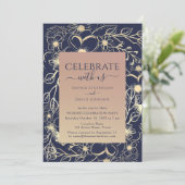 Elegante Rose Gold Navy Hochzeitsempfang Einladung (Stehend Vorderseite)