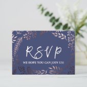 Elegante Rose Gold & Navy Wedding Website RSVP Car (Stehend Vorderseite)