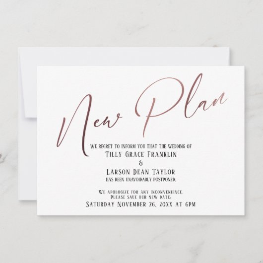 Elegante Rose Gold New Plan Announcement Card Einladung (Vorderseite)