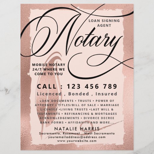 Elegante Rose Gold Notary Loan Agent Flyer (Vorne)