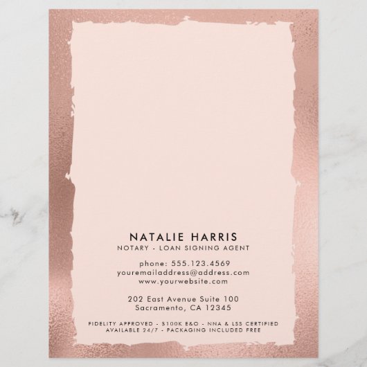 Elegante Rose Gold Notary Loan Agent Flyer (Hinten)