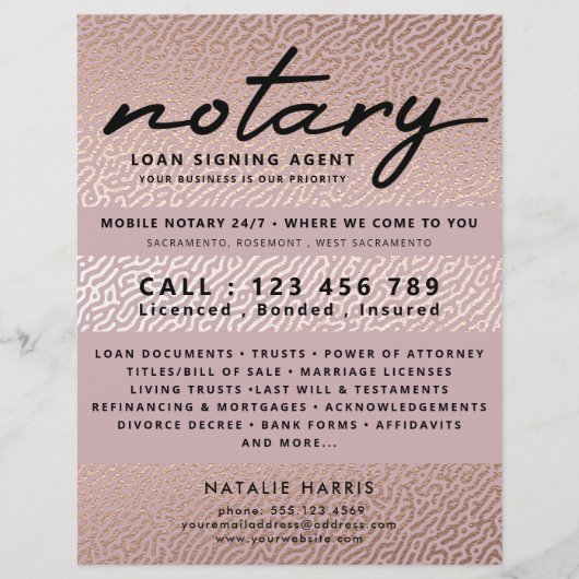 Elegante Rose Gold Notary Loan Agent Flyer (Vorne)
