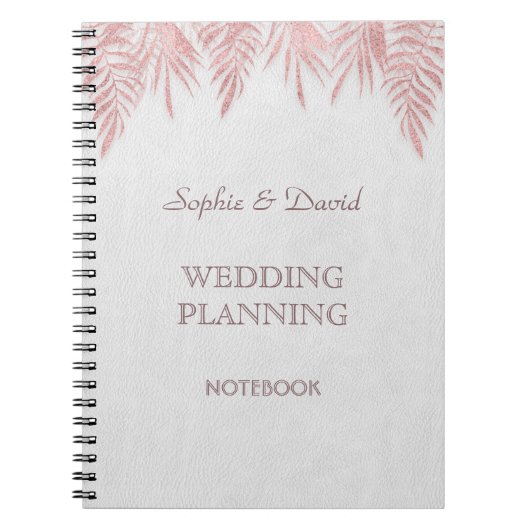 Elegante Rose Gold Palm Blätter Hochzeitsplaner Notizblock (Vorderseite)