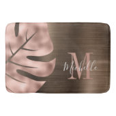 Elegante Rose Gold Palm Leaf Monogram Badematte (Vorderseite)