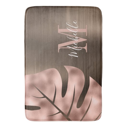 Elegante Rose Gold Palm Leaf Monogram Badematte (Vorderseite Vertikal)