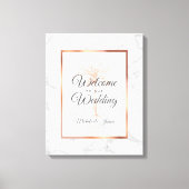 Elegante Rose Gold Palm Tree Marmor Hochzeit Willk Leinwanddruck (Vorderseite)