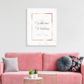 Elegante Rose Gold Palm Tree Marmor Hochzeit Willk Leinwanddruck (Insitu (Wohnzimmer))