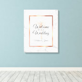 Elegante Rose Gold Palm Tree Marmor Hochzeit Willk Leinwanddruck (Insitu (Holzboden))