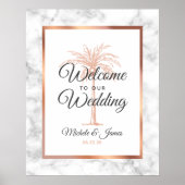 Elegante Rose Gold Palm Tree Marmor Hochzeit Willk Poster (Vorne)