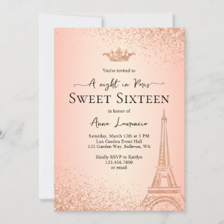 Elegante Rose Gold Paris Thema Sweet 16 Geburtstag Einladung