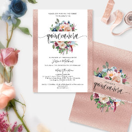Elegante Rose Gold Pastel Floral Quinceñera Invit Einladung