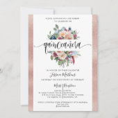 Elegante Rose Gold Pastel Floral Quinceñera Invit Einladung (Vorderseite)