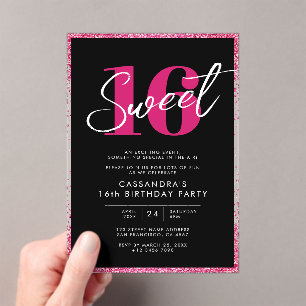 Elegante Rose Gold Pink & Black Sweet 16 Geburtsta Acryleinladungen