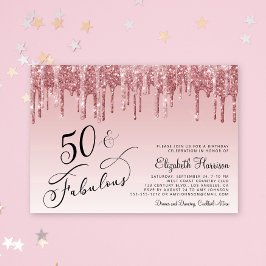 Elegante Rose Gold Pink Glitzer 50. Geburtstagspar Einladung