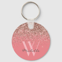Elegante Rose Gold Pink Glitzer Monogram Name