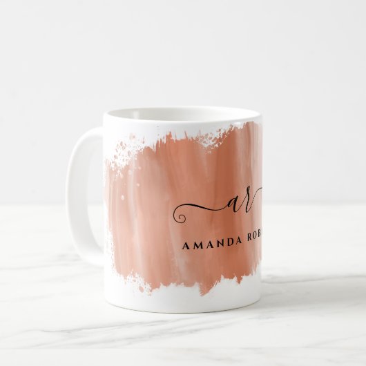 Elegante Rose Gold Pinselstrich Mit Monogramm Kaffeetasse (Vorderseite Links)