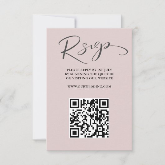 Elegante Rose Gold QR Code UAWG Wedding RSVP Karte (Vorderseite)