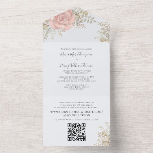 Elegante Rose Gold QR Code Website All In One Einladung (Innen Boden)