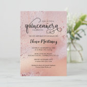 Elegante Rose Gold Quinceanera Sweet 15 Party Einladung (Stehend Vorderseite)