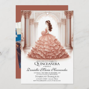 Elegante Rose Gold Quinceñera Einladung