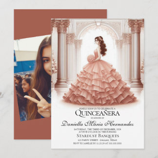 Elegante Rose Gold Quinceñera Einladung