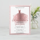 Elegante Rose Gold Quinceñera Kleid Einladung (Stehend Vorderseite)