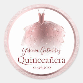 Elegante Rose Gold Quinceñera Kleid Runder Aufkleber
