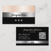 Elegante Rose Gold Rhinestones Logo und QR-Code Visitenkarte (Vorne/Hinten)