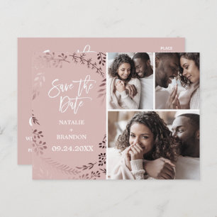 Elegante Rose Gold Rosa 3 Foto Save the Date Ankündigungspostkarte