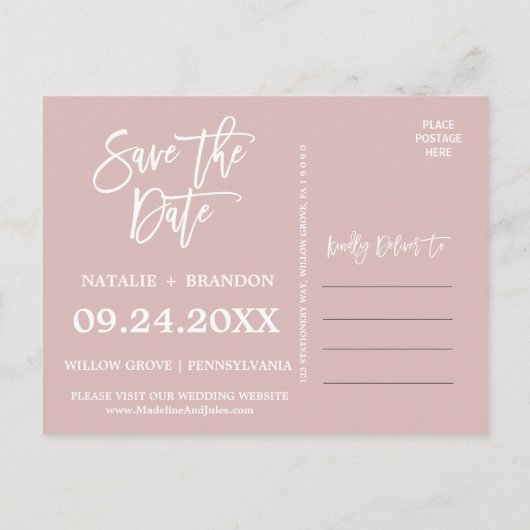 Elegante Rose Gold | Rosa 3 Foto Save the Date Ankündigungspostkarte (Rückseite)