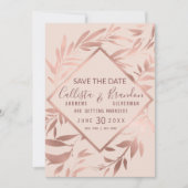 Elegante Rose Gold Rosa Blätter Save The Date (Vorderseite)