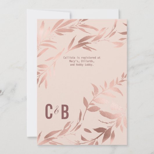 Elegante Rose Gold Rosa Blütenblätter Brautparty Einladung (Rückseite)