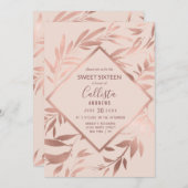Elegante Rose Gold Rosa Blütenblätter Sweet 16 Einladung (Vorne/Hinten)