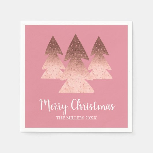 Elegante Rose Gold & Rosa Frohe Weihnachtsbaum Serviette (Vorderseite)