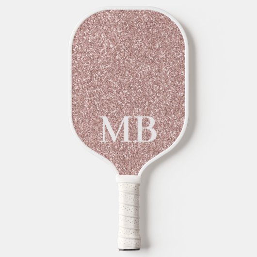 Elegante Rose Gold Rosa Glitzer 2 Initial Monogram Pickleball Schläger (Vorderseite)