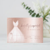 Elegante Rose Gold rosa Kleid Quinceañera UAWG RSVP Karte (Stehend Vorderseite)