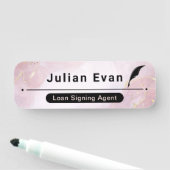 Elegante Rose Gold Rosa Marmor Quill Icon Notar Namensschild (Beispiel)