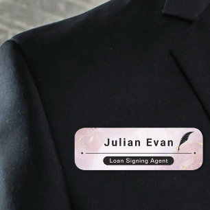Elegante Rose Gold Rosa Marmor Quill Icon Notar Namensschild