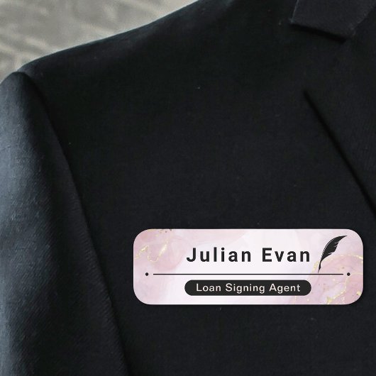 Elegante Rose Gold Rosa Marmor Quill Icon Notar Namensschild