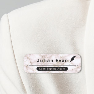 Elegante Rose Gold Rosa Marmor Quill Icon Notar Namensschild