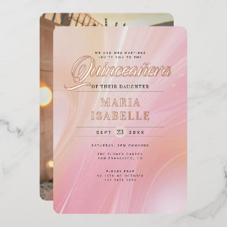 Elegante Rose Gold Rosa Marmor Quinceañera Party Folieneinladung