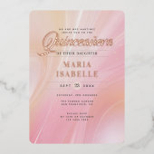 Elegante Rose Gold Rosa Marmor Quinceañera Party Folieneinladung (Vorderseite)