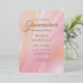 Elegante Rose Gold Rosa Marmor Quinceañera Party Folieneinladung (Stehend vorne)