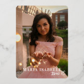 Elegante Rose Gold Rosa Marmor Quinceañera Party Folieneinladung (Rückseite)