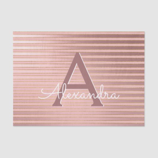 Elegante Rose Gold - Rosa Monogramm Seidenpapier (Vorderseite)