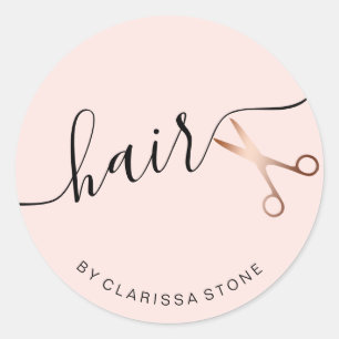 Elegante Rose Gold & Rosa Schere Haarstylistin Runder Aufkleber