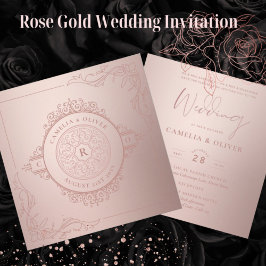 Elegante Rose Gold Rosa Verziertes Jahrgang WEDDIN Einladung
