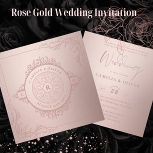 Elegante Rose Gold Rosa Verziertes Jahrgang WEDDIN Einladung